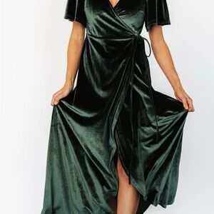 NWT Baltic Born Meghan Velvet Wrap Maxi Dress Deep Green XL